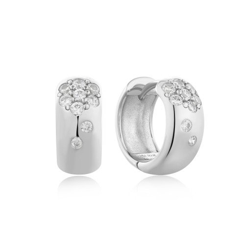 SILVER SPARKLE CHUBBY HUGGIE HOOP EARRINGS
