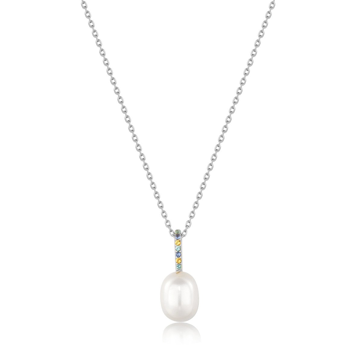SILVER GEM PEARL DROP PENDANT NECKLACE
