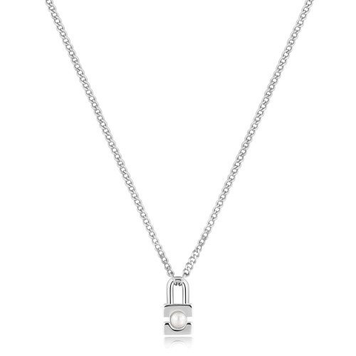 SILVER PEARL PADLOCK NECKLACE