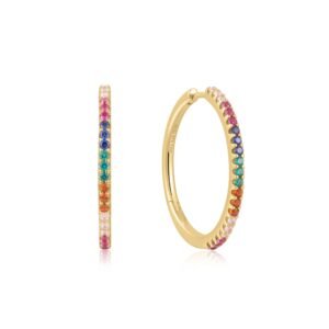 GOLD RAINBOW PAV HOOP EARRINGS