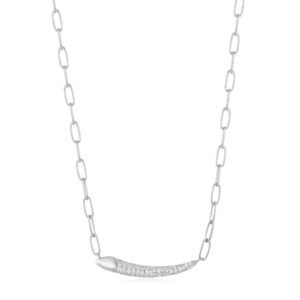 SILVER PAVE BAR CHAIN NECKLACE
