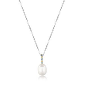 SILVER GEM PEARL DROP PENDANT NECKLACE